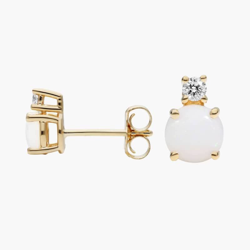 Opal Stud Earrings with Diamond Accent in 14K Yellow Gold