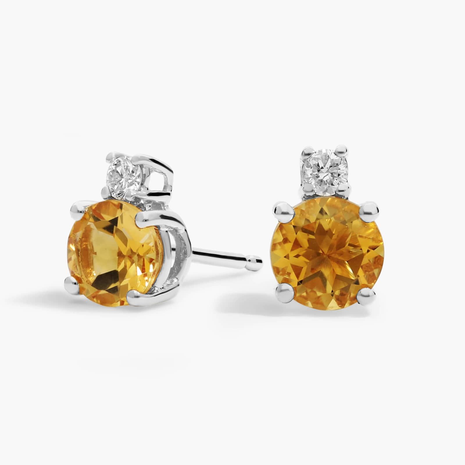 Citrine Stud Earrings with Diamond Accent in 14K White Gold