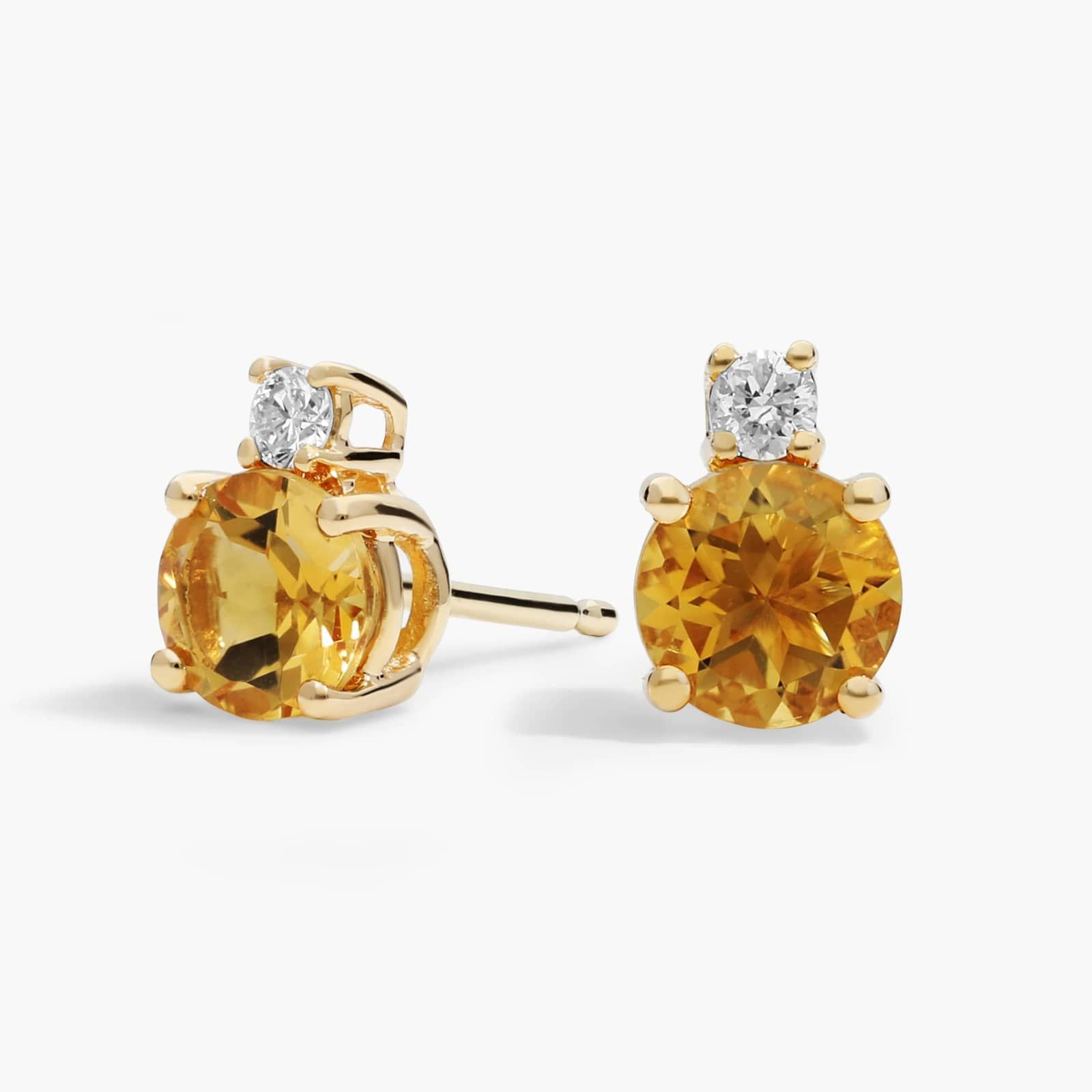 Citrine Stud Earrings with Diamond Accent in 14K Yellow Gold