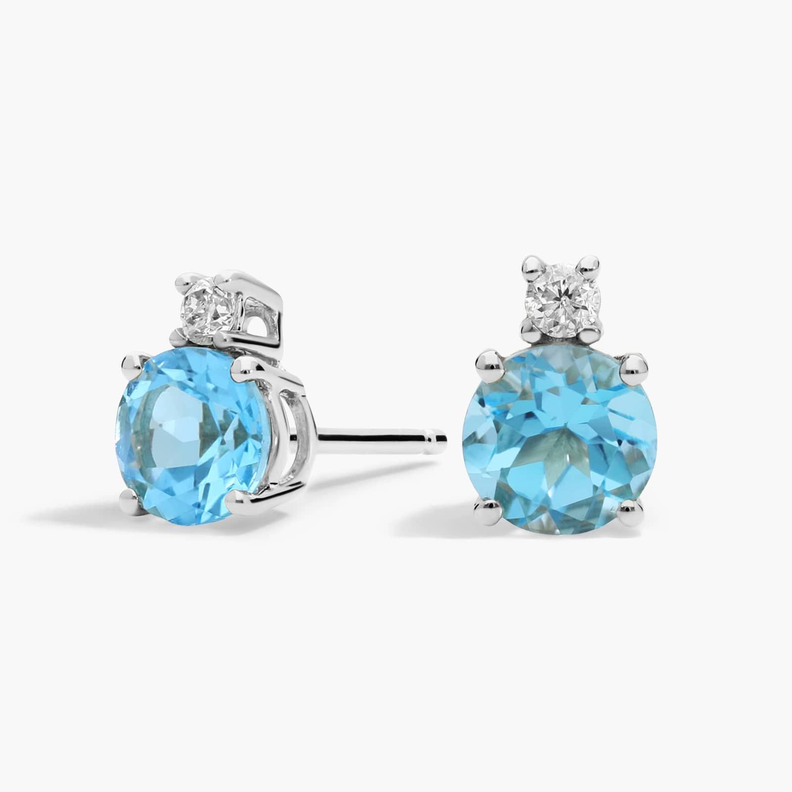 Blue Topaz Stud Earrings with Diamond Accent in 14K White Gold
