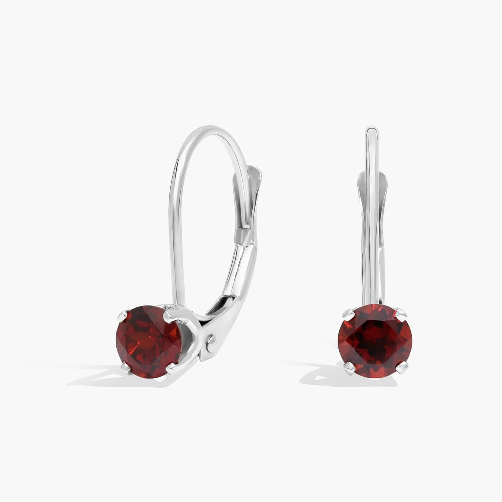 Garnet Leverback Earrings in 14K White Gold