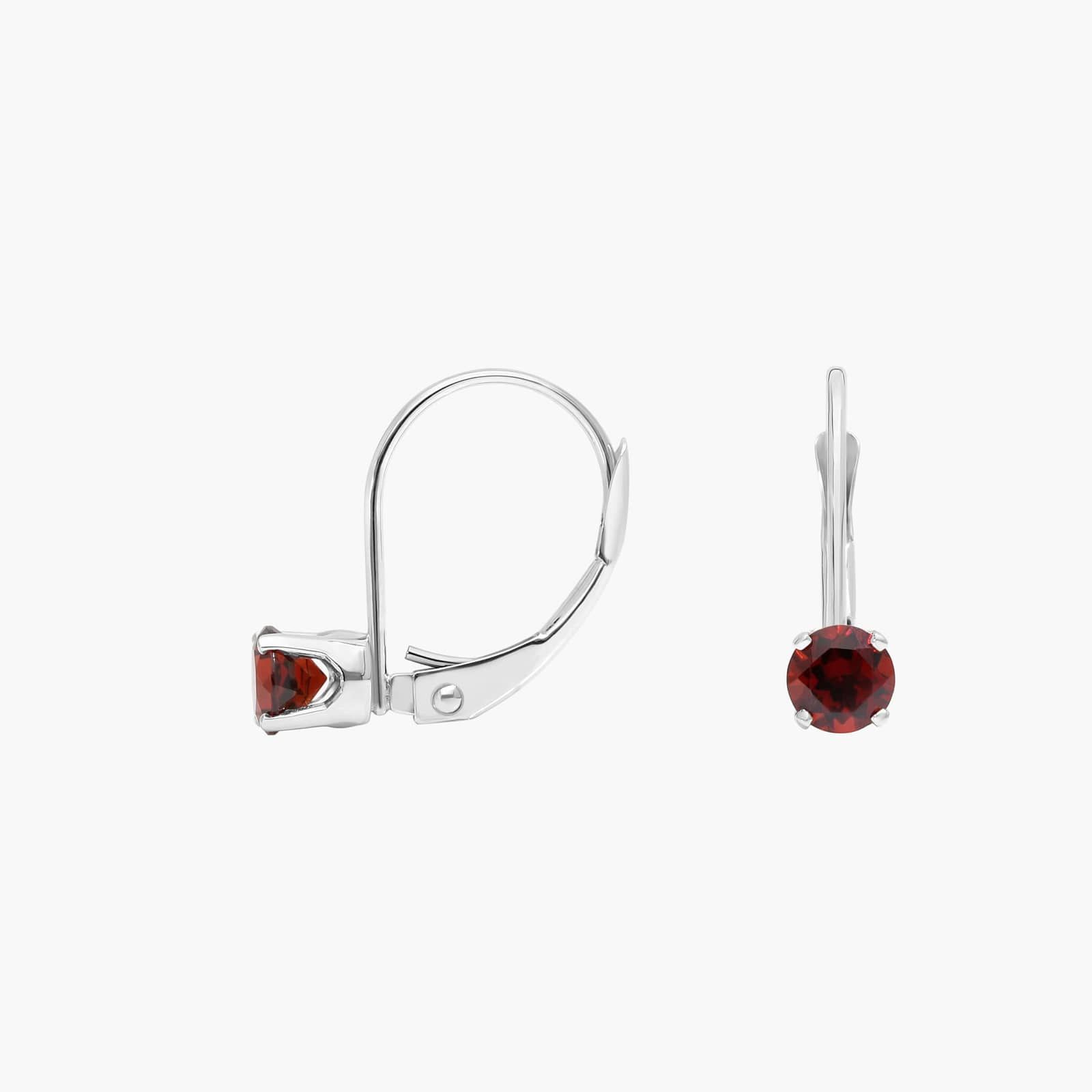Garnet Leverback Earrings in 14K White Gold