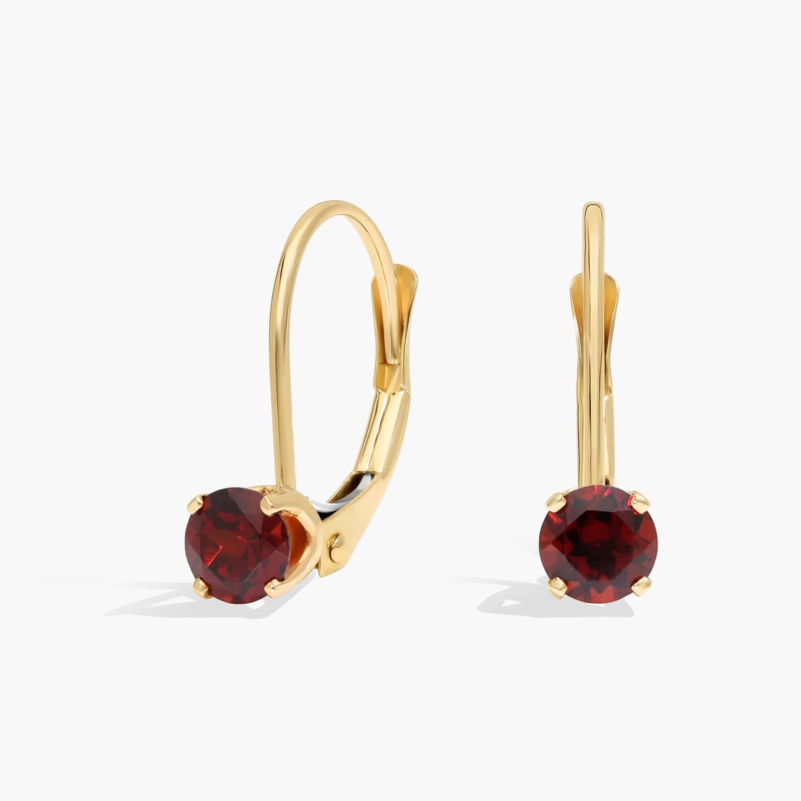 Garnet Leverback Earrings in 14K Yellow Gold