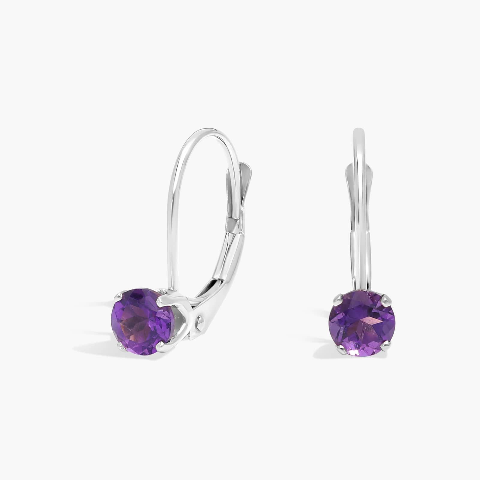 Amethyst Leverback Earrings in 14K White Gold