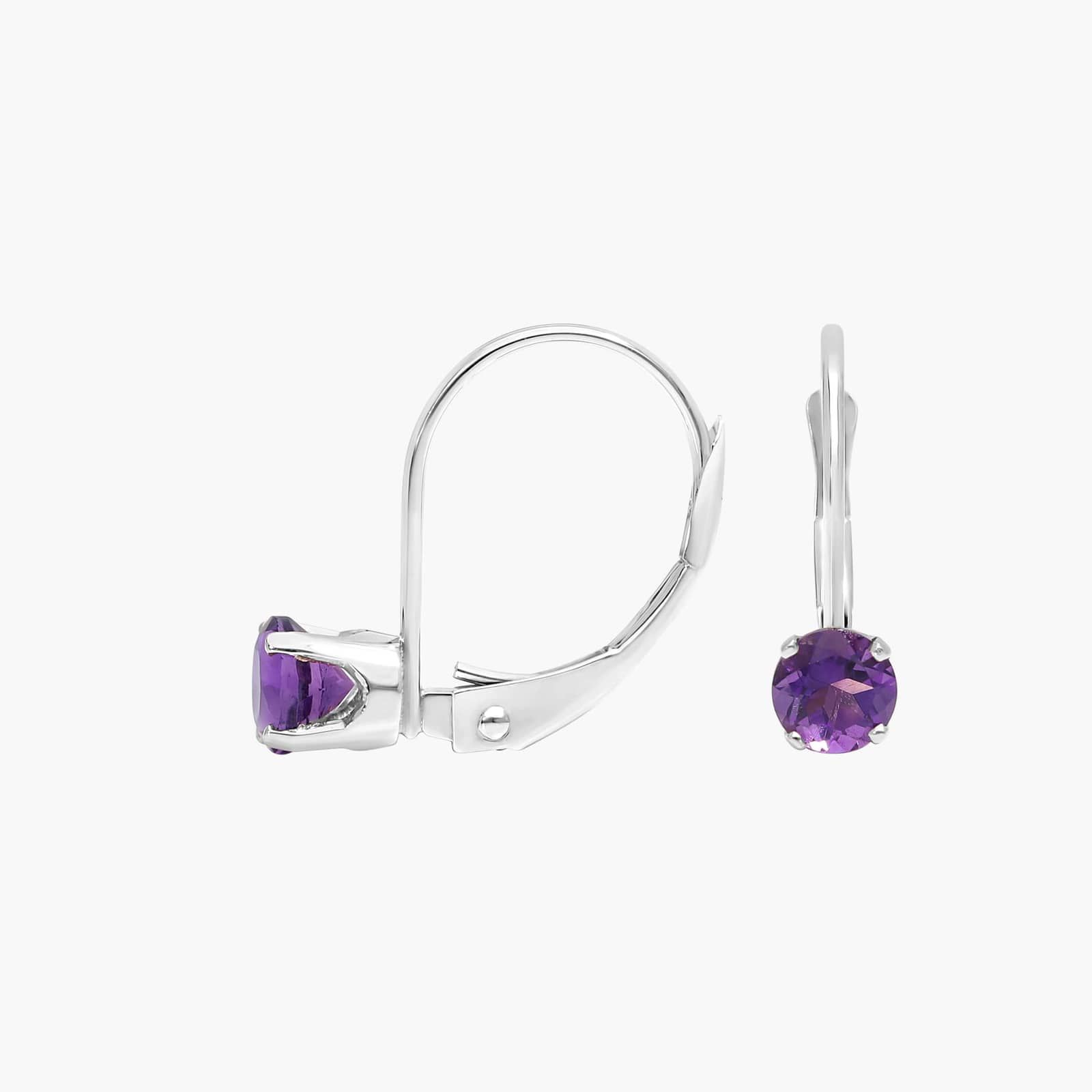 Amethyst Leverback Earrings in 14K White Gold