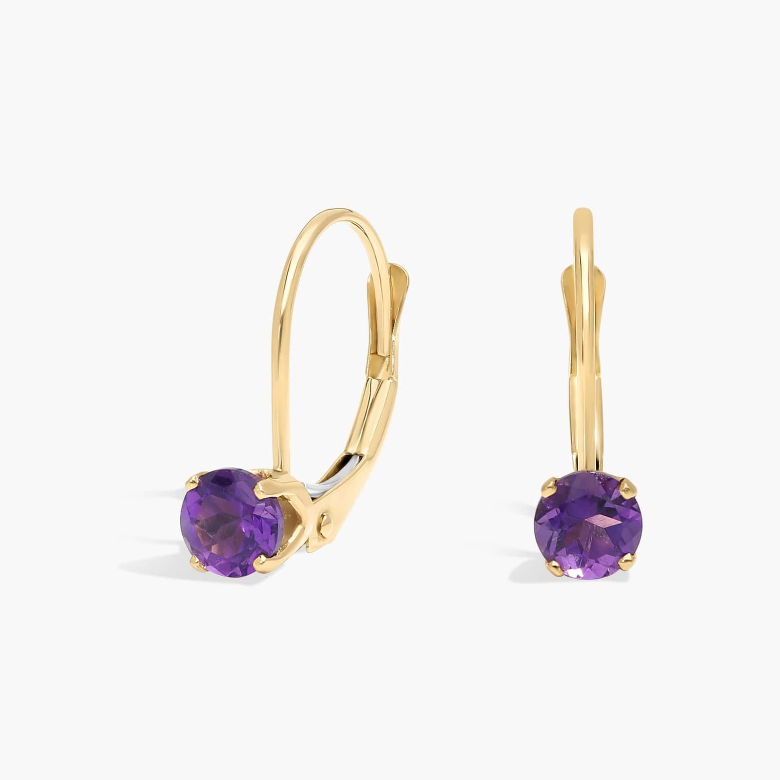 Amethyst Leverback Earrings in 14K Yellow Gold