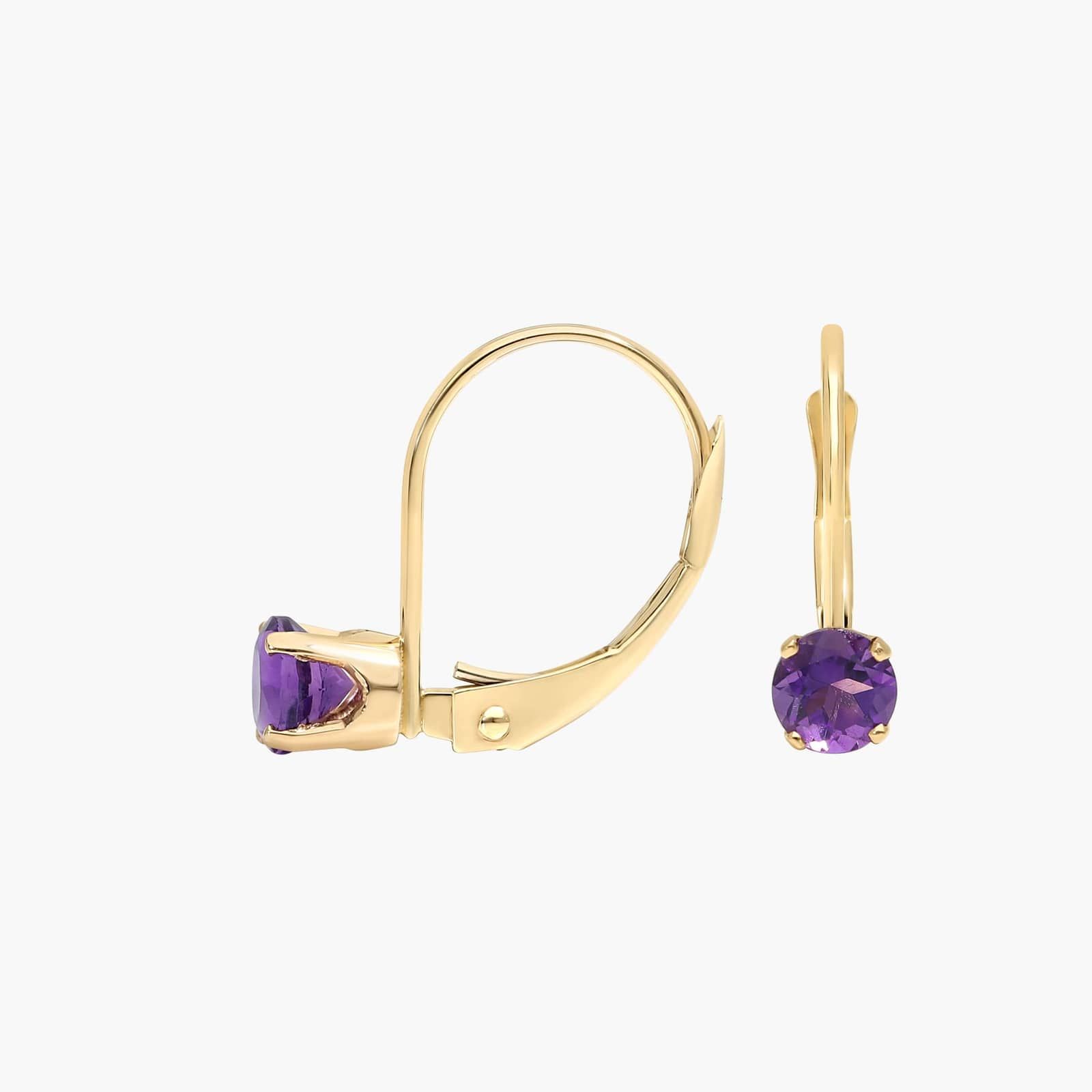 Amethyst Leverback Earrings in 14K Yellow Gold