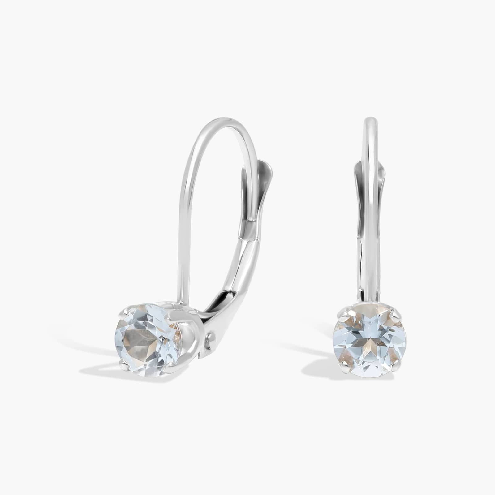 Aquamarine Leverback Earrings in 14K White Gold