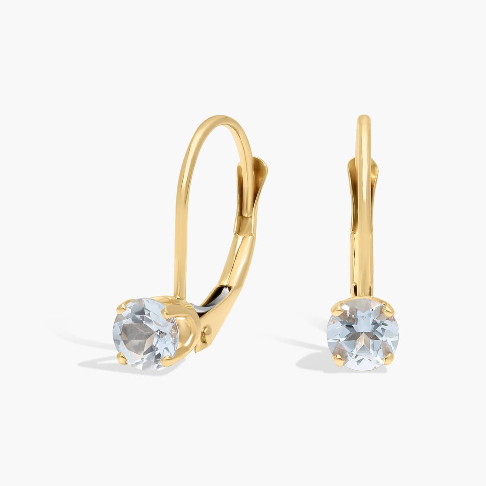Aquamarine Leverback Earrings in 14K Yellow Gold