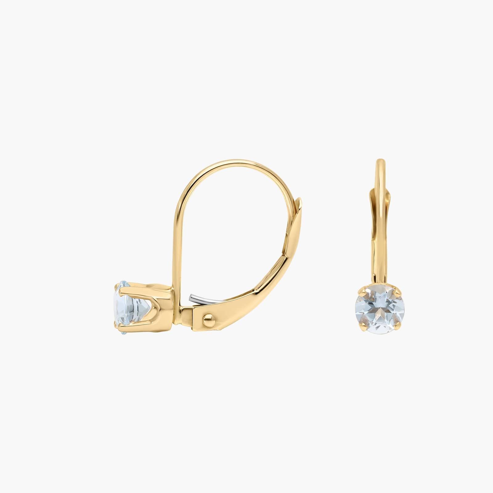 Aquamarine Leverback Earrings in 14K Yellow Gold