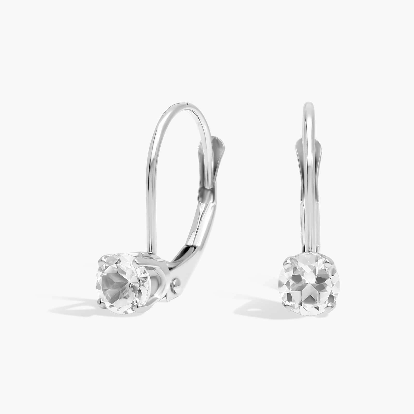 White Topaz Leverback Earrings in 14K White Gold