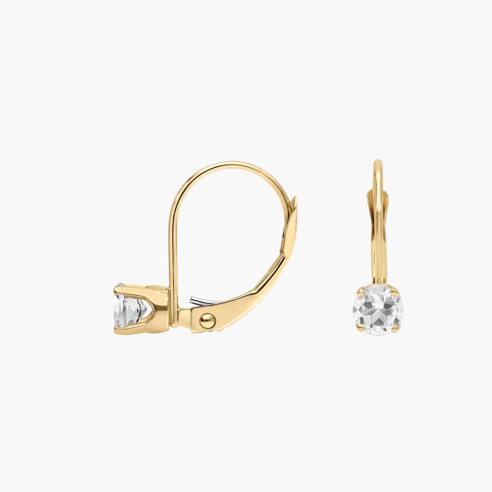 White Topaz Leverback Earrings in 14K Yellow Gold