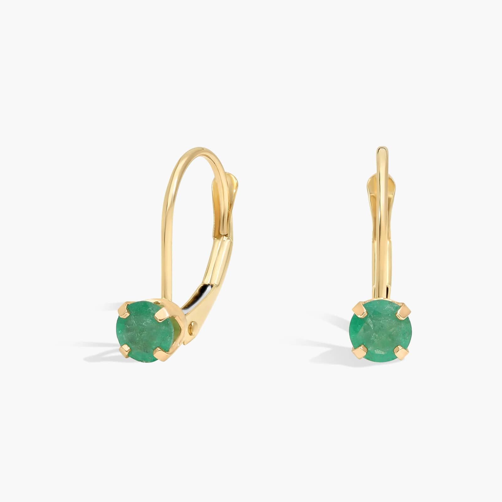 Emerald Leverback Earrings in 14K Yellow Gold