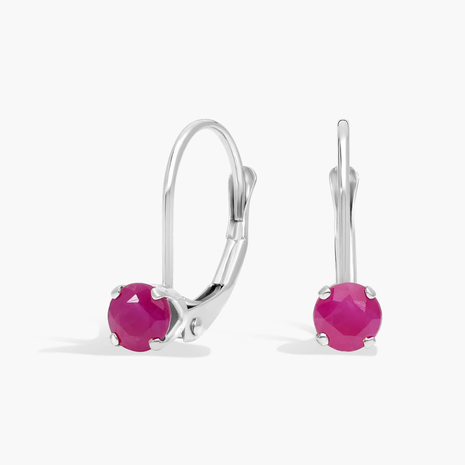 Ruby Leverback Earrings in 14K White Gold