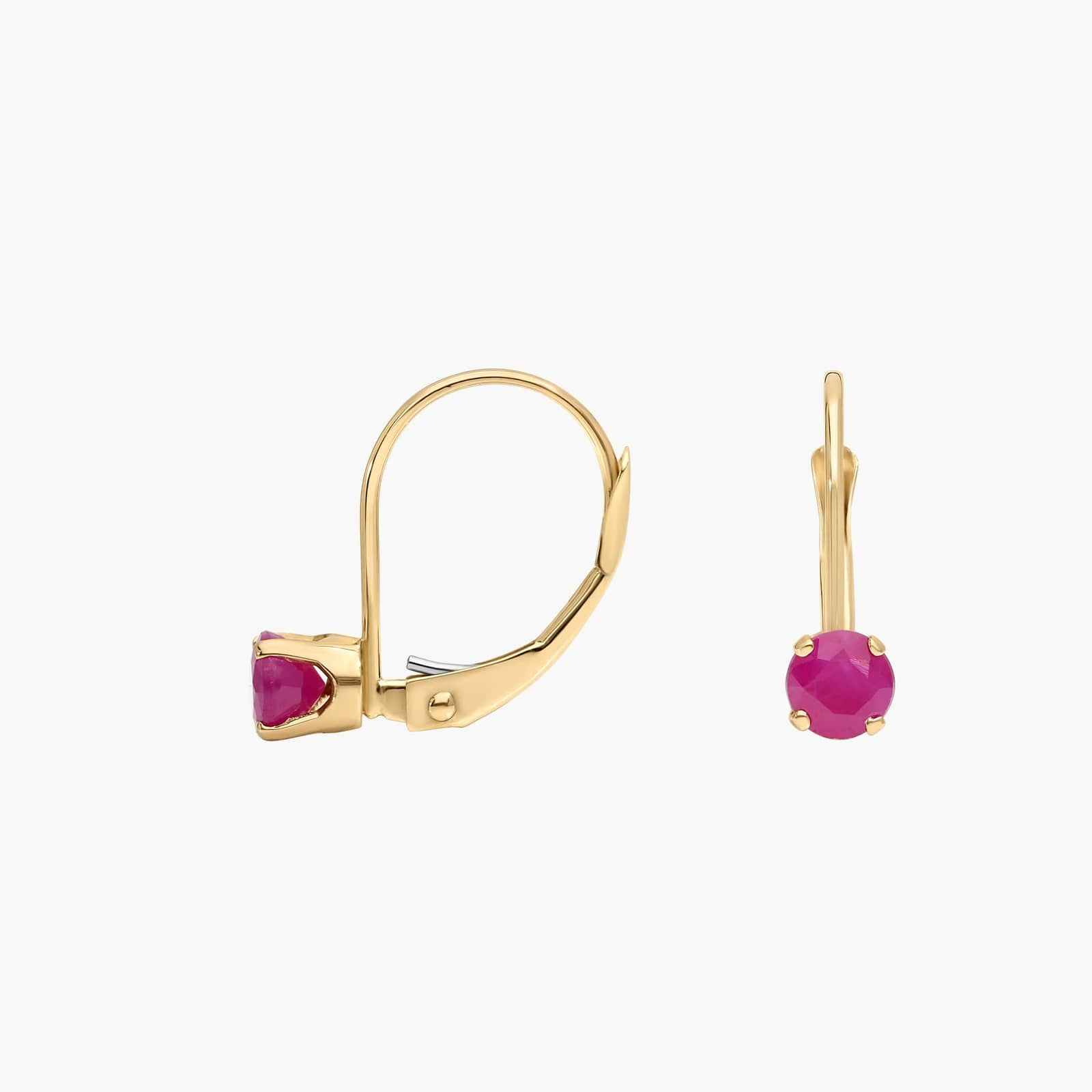 Ruby Leverback Earrings in 14K Yellow Gold