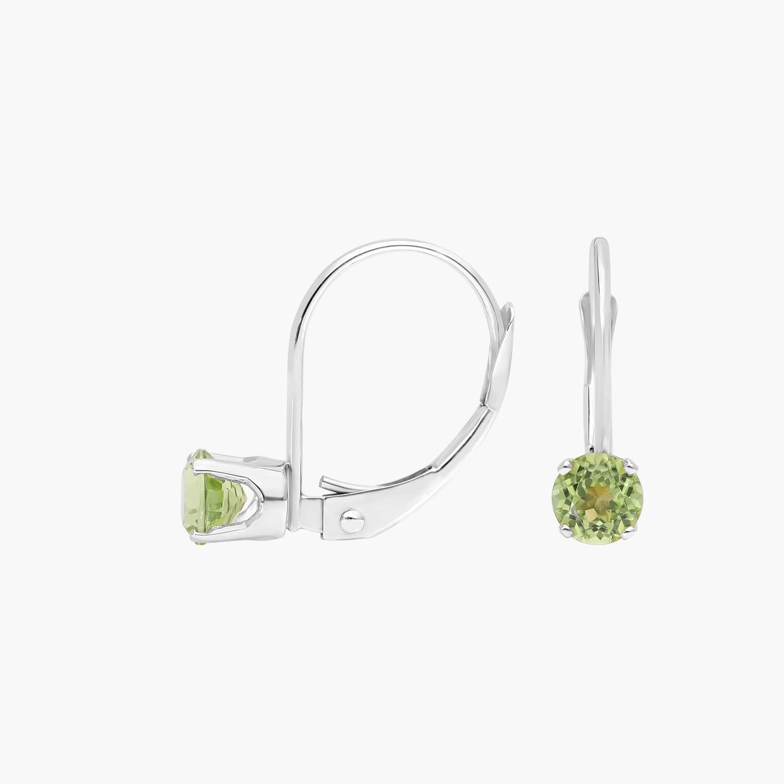 Peridot Leverback Earrings in 14K White Gold