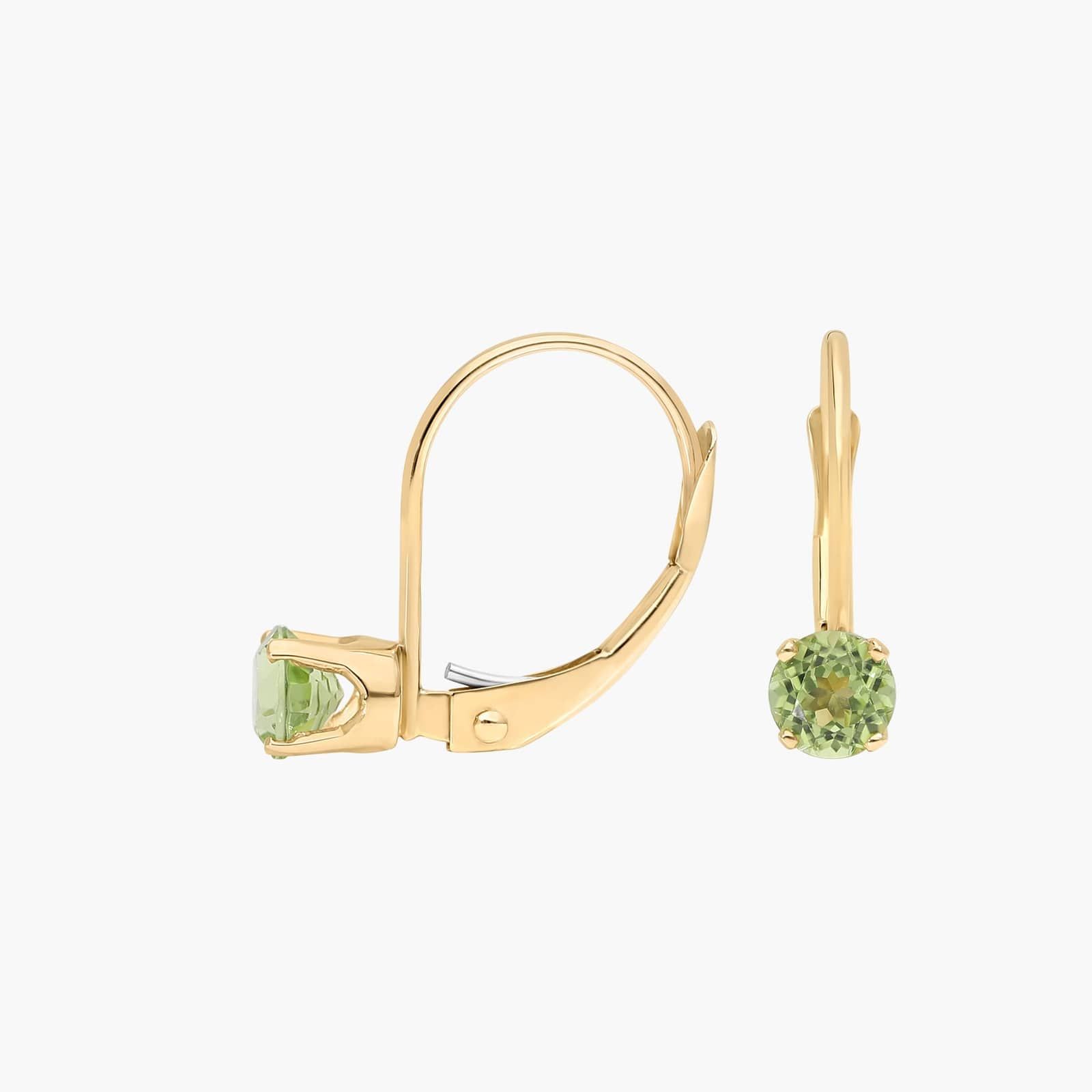 Peridot Leverback Earrings in 14K Yellow Gold