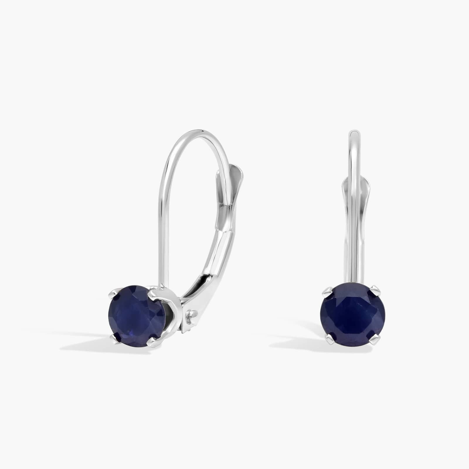 Sapphire Leverback Earrings in 14K White Gold