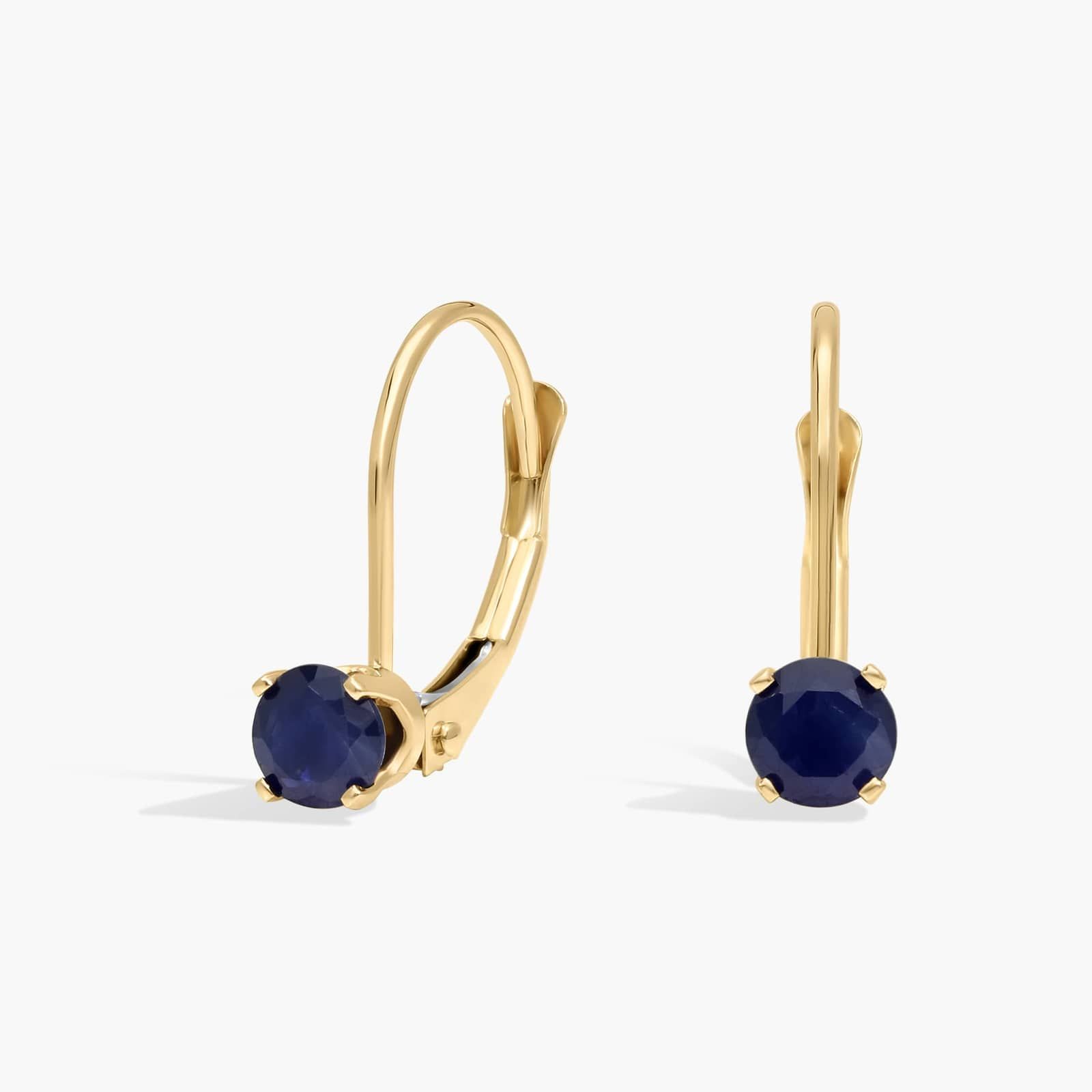 Sapphire Leverback Earrings in 14K Yellow Gold