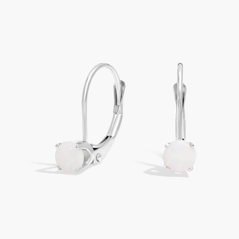 Opal Leverback Earrings in 14K White Gold