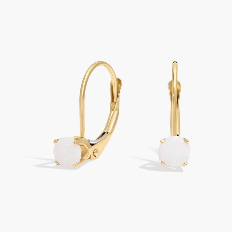 Opal Leverback Earrings in 14K Yellow Gold