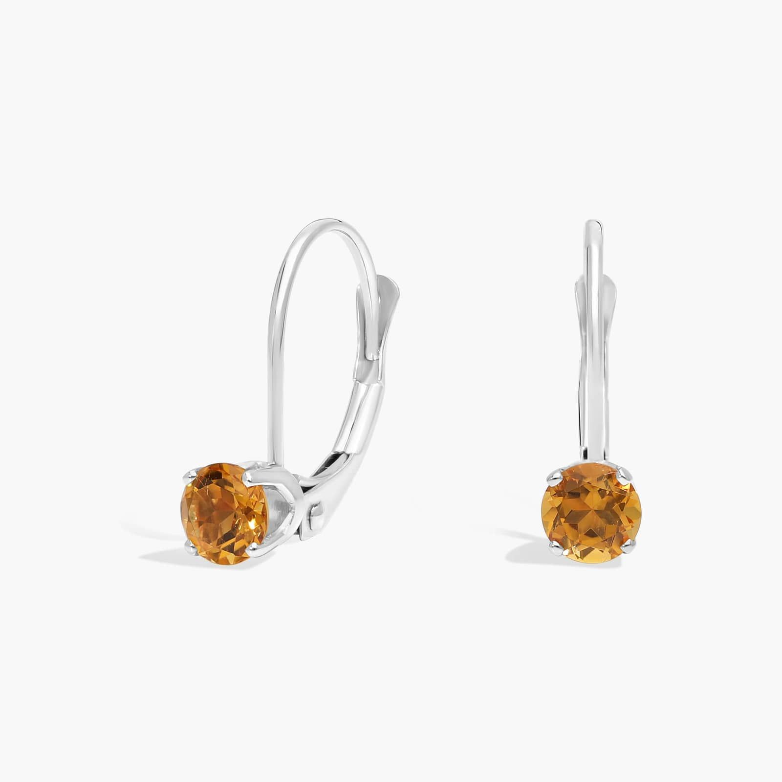 Citrine Leverback Earrings in 14K White Gold
