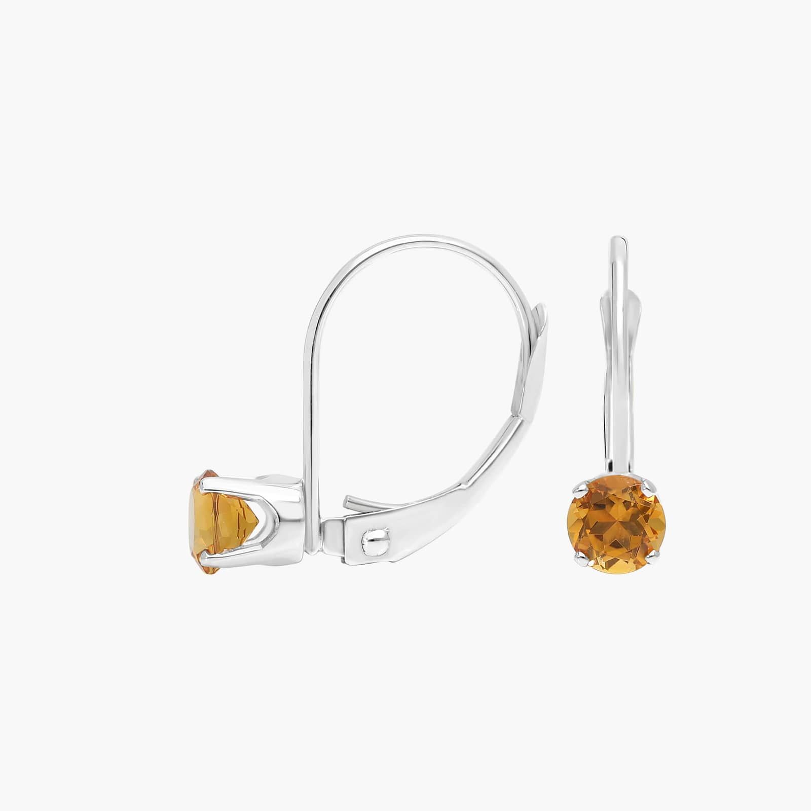 Citrine Leverback Earrings in 14K White Gold