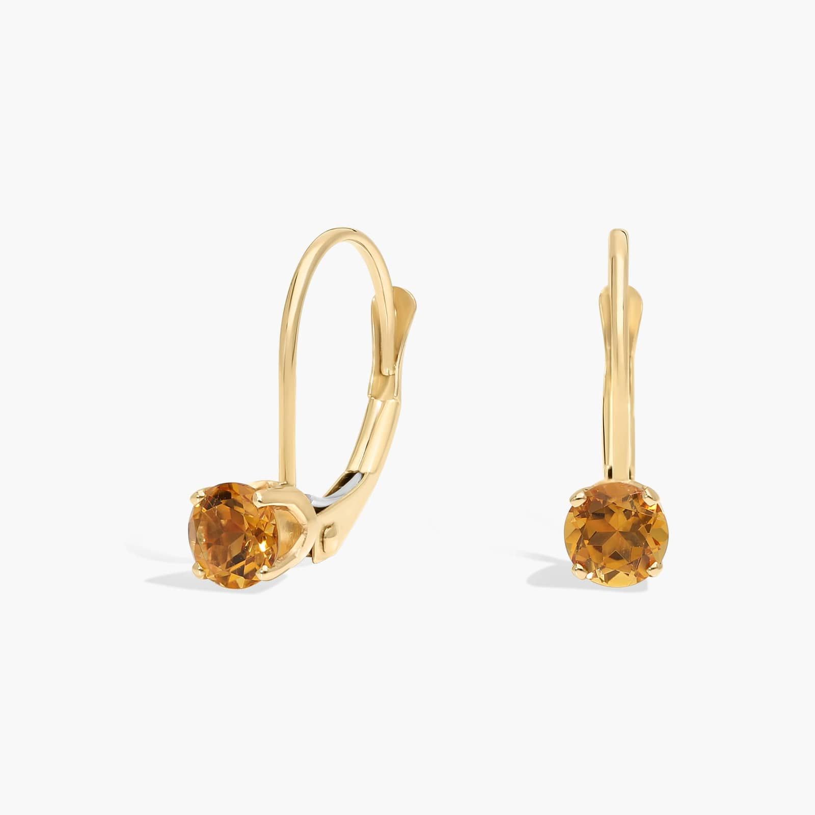 Citrine Leverback Earrings in 14K Yellow Gold