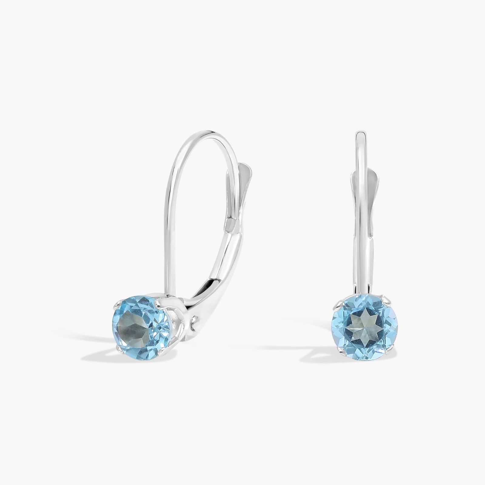 Blue Topaz Leverback Earrings in 14K White Gold