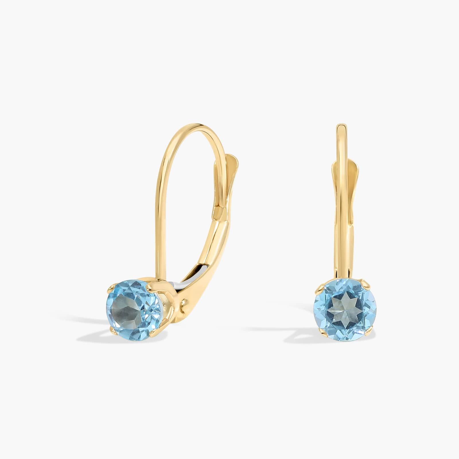 Blue Topaz Leverback Earrings in 14K Yellow Gold