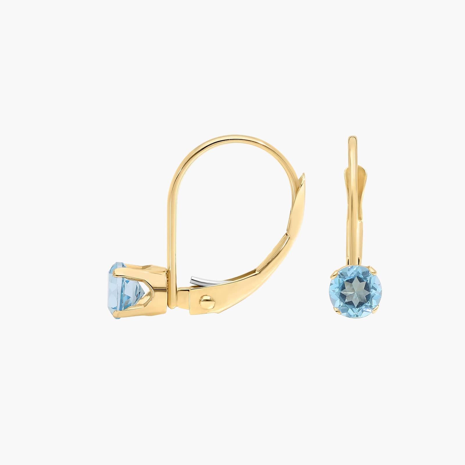 Blue Topaz Leverback Earrings in 14K Yellow Gold