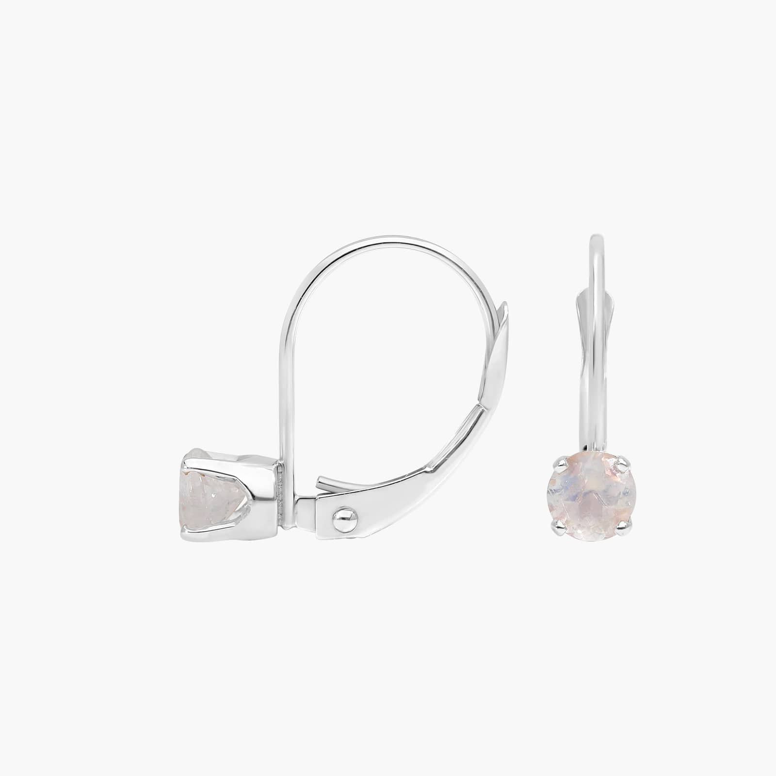 Rainbow Moonstone Leverback Earrings in 14K White Gold