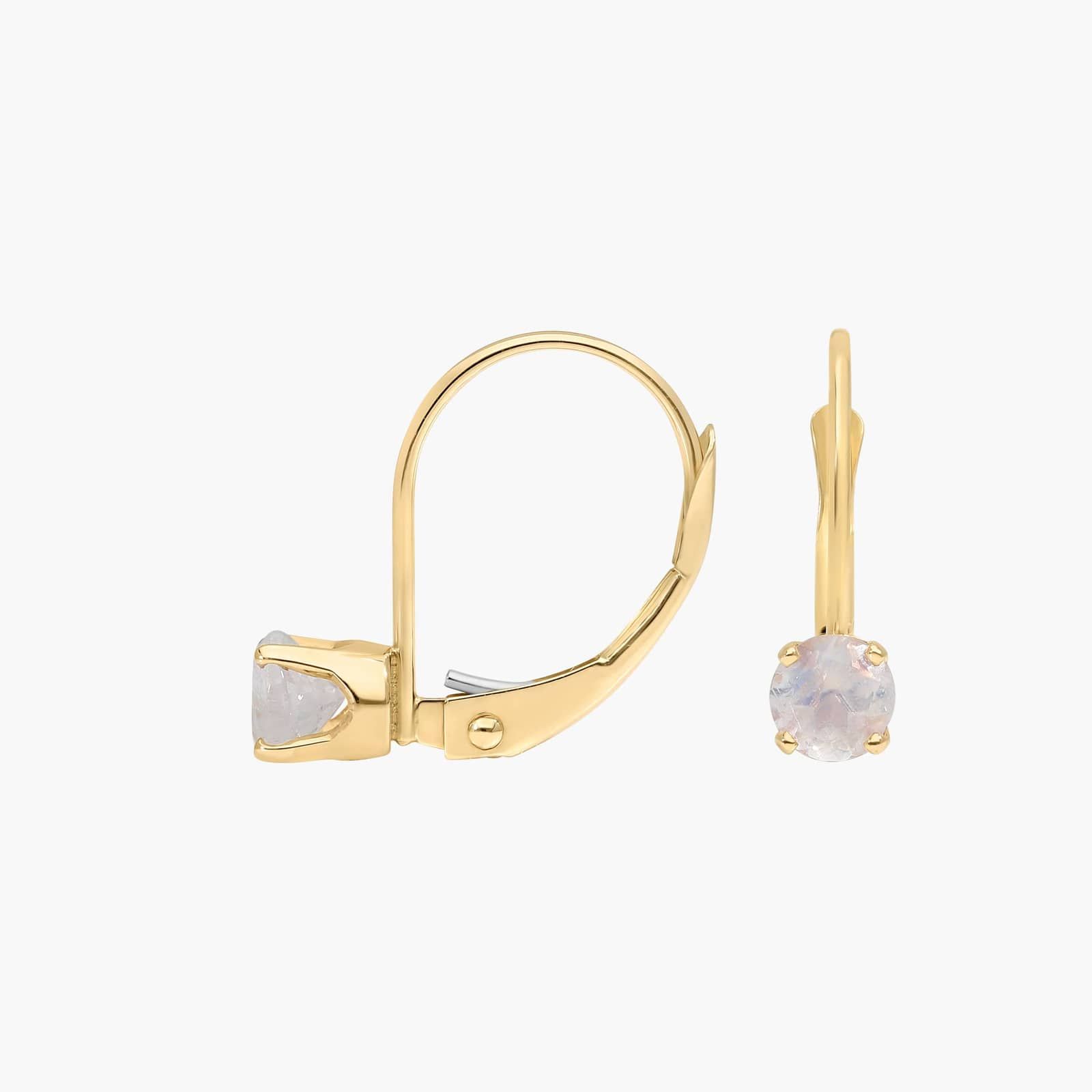 Rainbow Moonstone Leverback Earrings in 14K Yellow Gold
