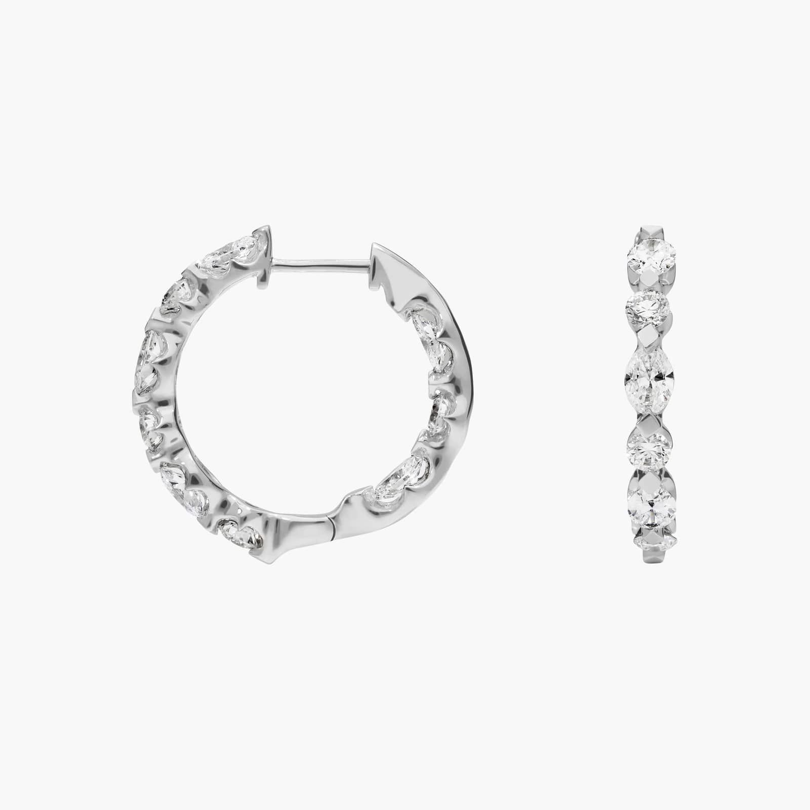 Diamond Hoop Earrings with 2 CTW Oval and Round Cut Lab-Grown Diamonds in 14K White Gold