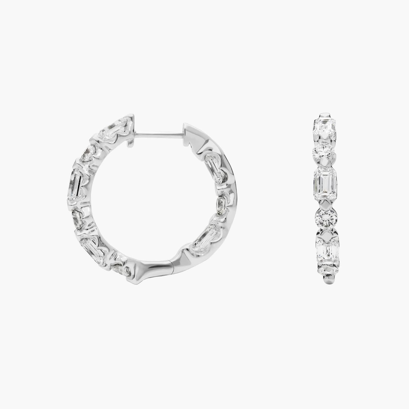 Diamond Hoop Earrings with 2.5 CTW Emerald and Round Cut Lab-Grown Diamonds in 14K White Gold