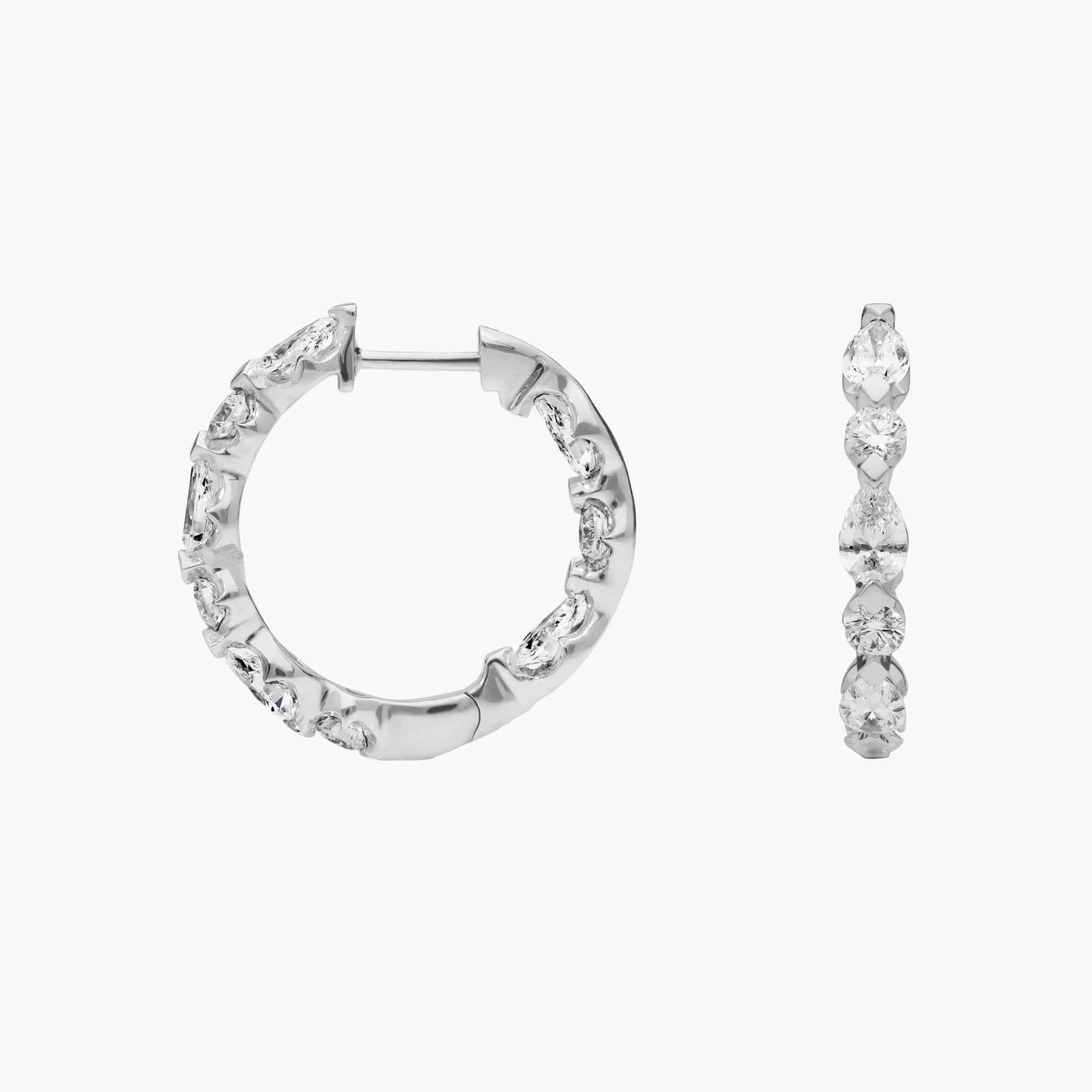 Diamond Hoop Earrings with 2.5 CTW Pear and Round Cut Lab-Grown Diamonds in 14K White Gold