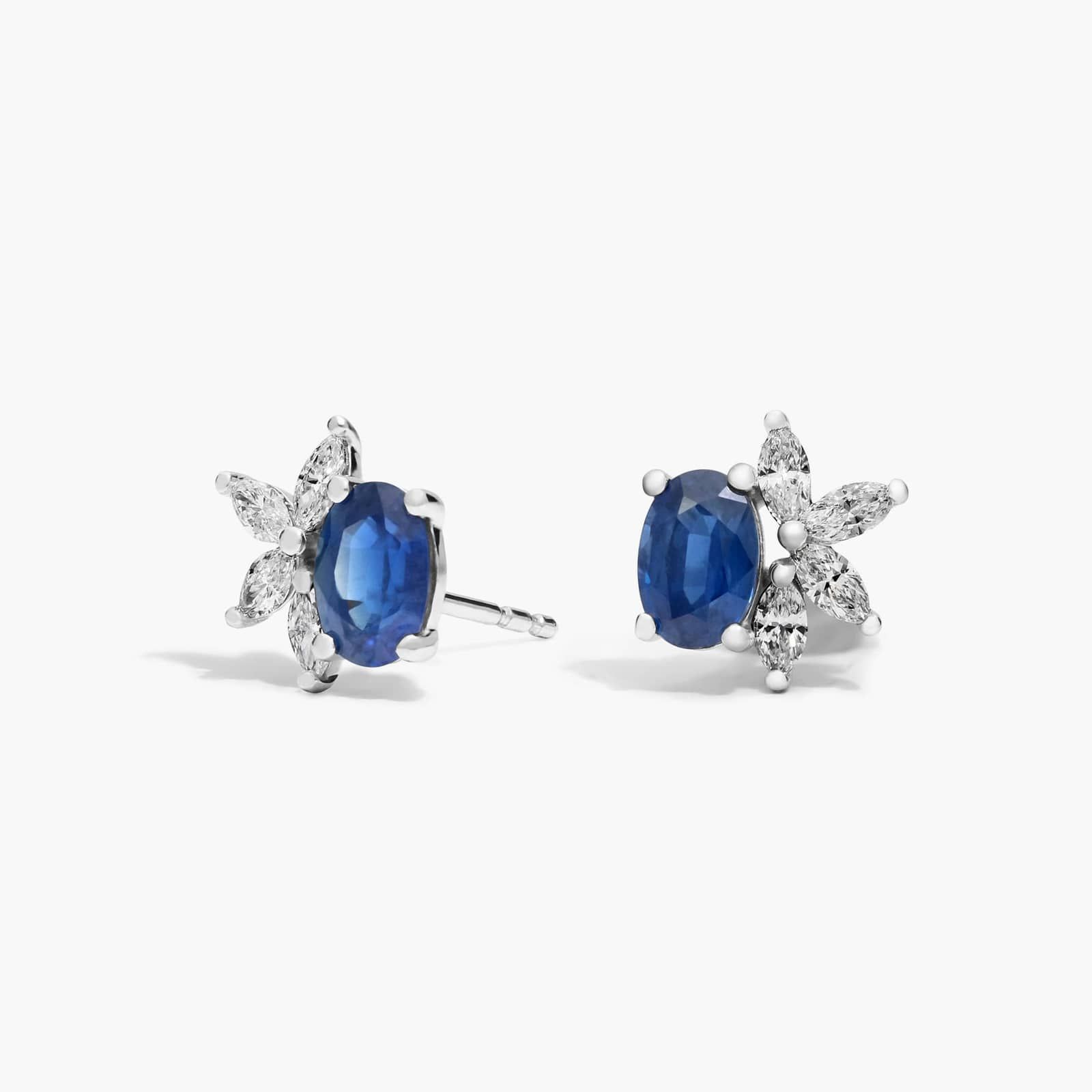 Blue Sapphire and Diamond Stud Earrings in 14K White Gold