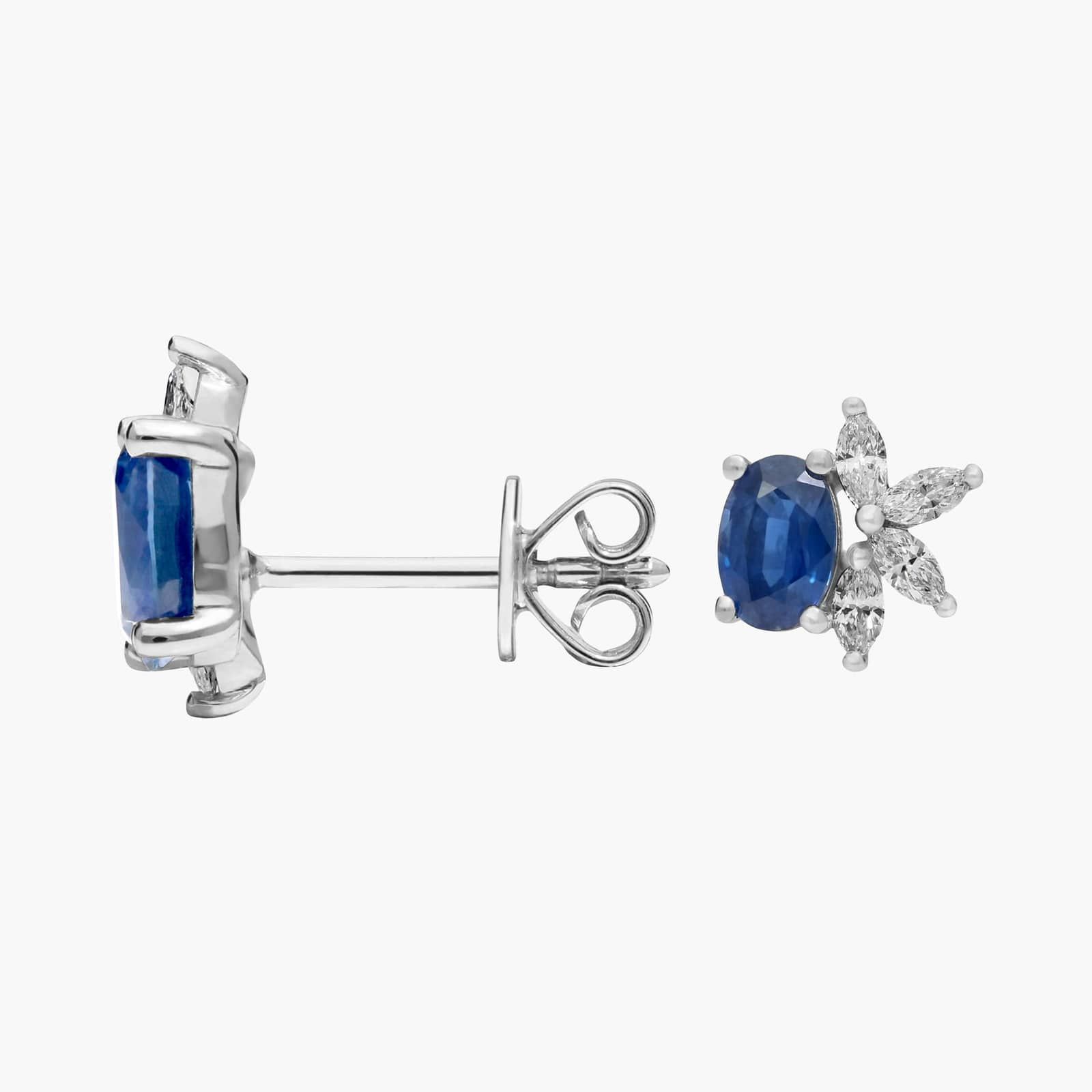 Blue Sapphire and Diamond Stud Earrings in 14K White Gold