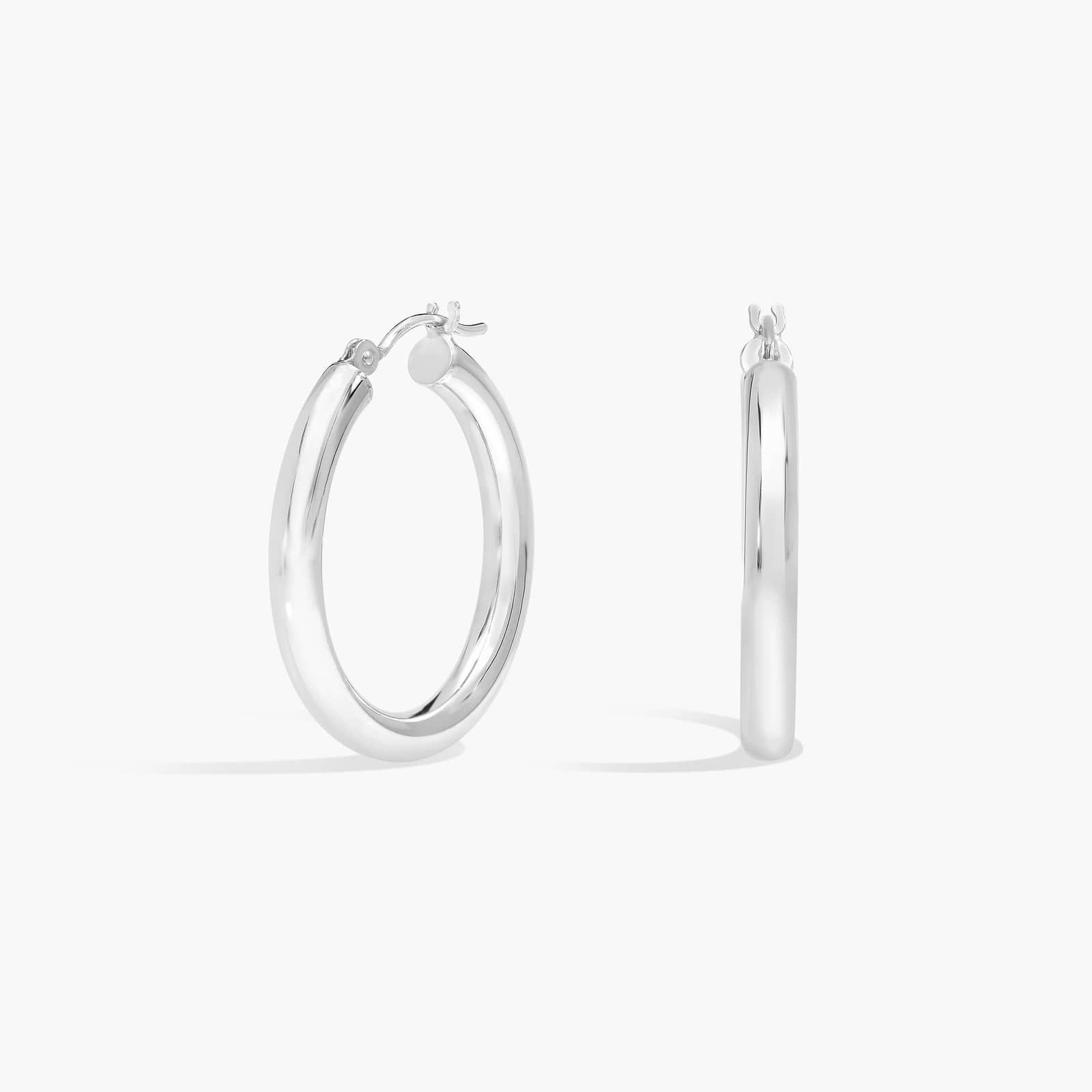 Tube Hoop Earrings (3x25mm) in 14K White Gold