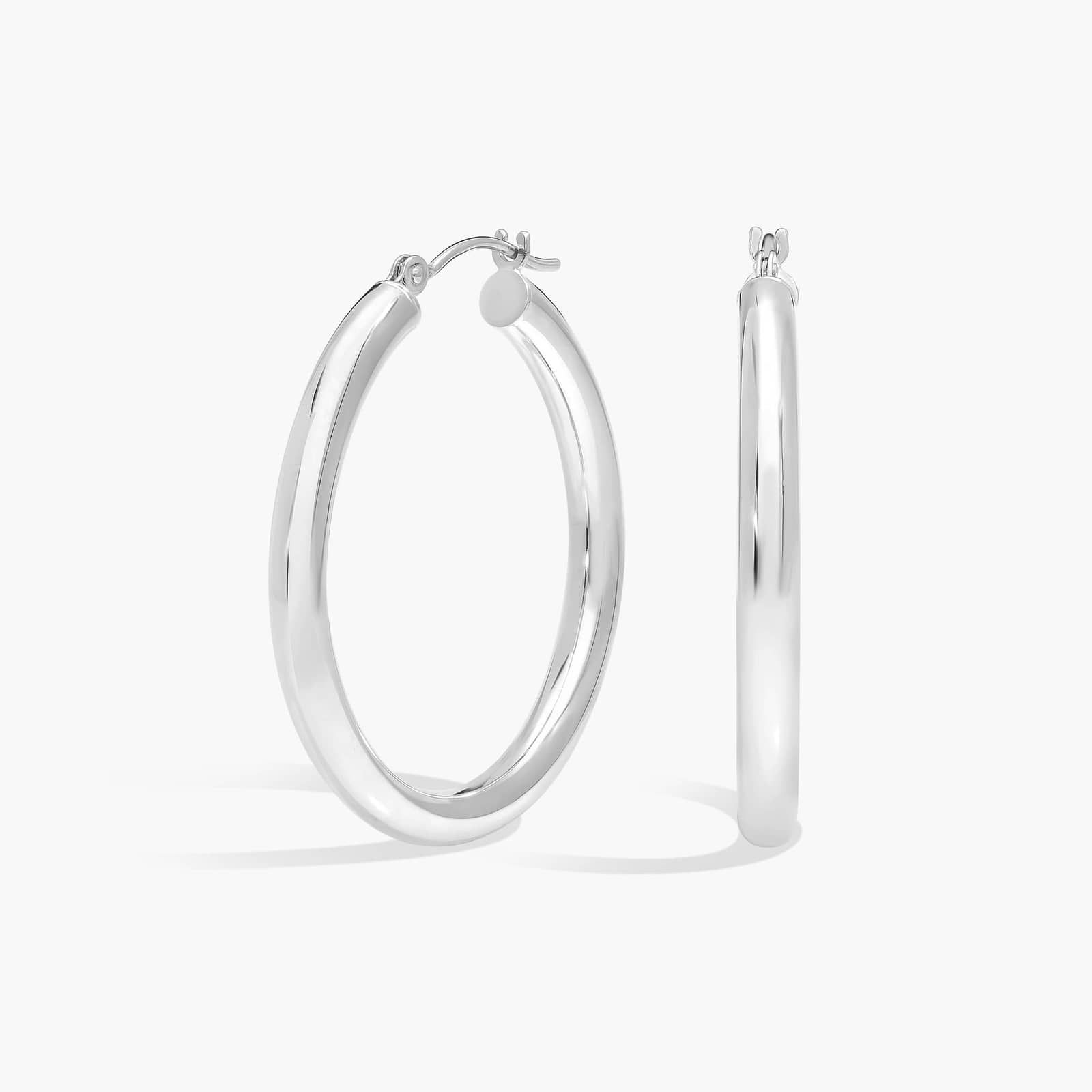 Tube Hoop Earrings (3x30mm) in 14K White Gold