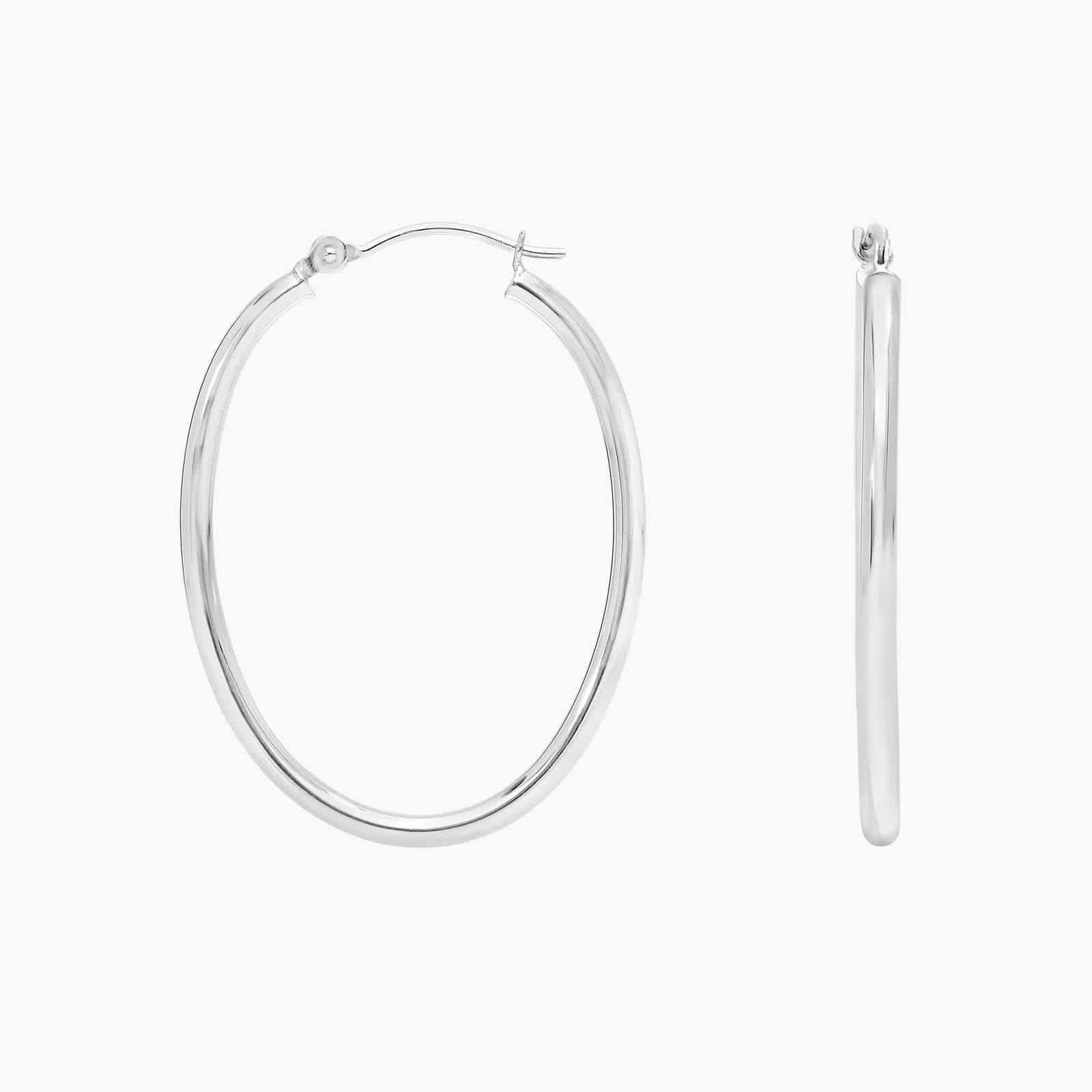 Oval Hoop Earrings (2x30mm) in 14K White Gold