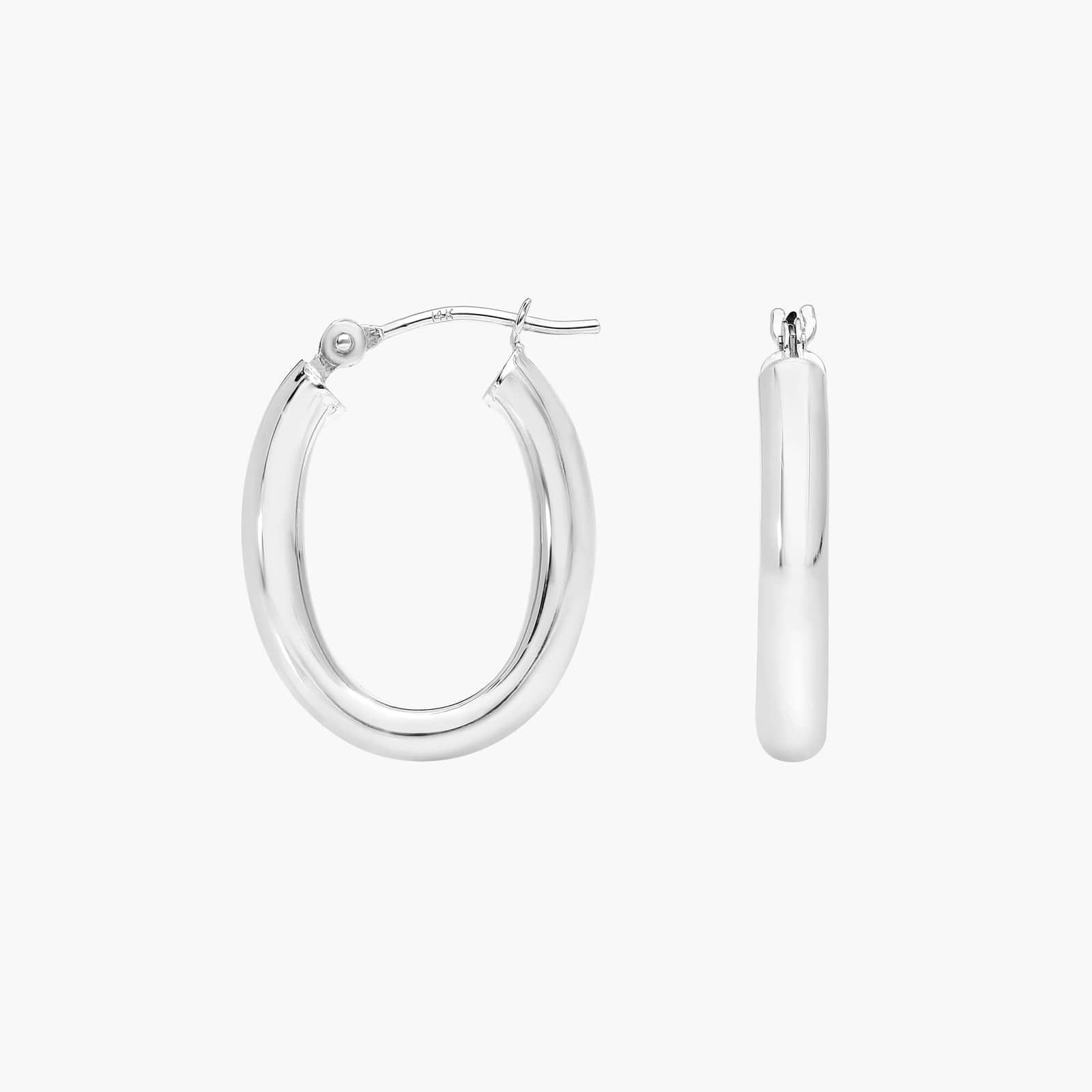 Oval Hoop Earrings (3x18mm) in 14K White Gold