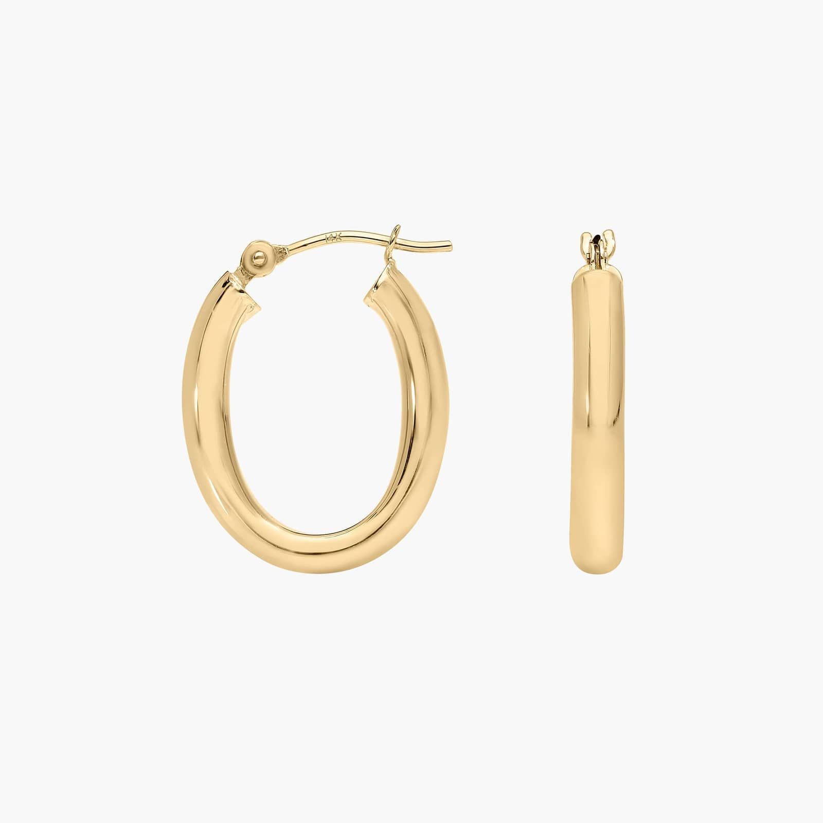 Oval Hoop Earrings (3x18mm) in 14K Yellow Gold