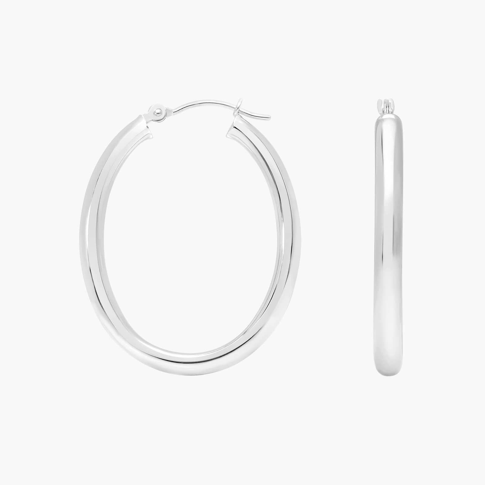 Oval Hoop Earrings (3x30mm) in 14K White Gold