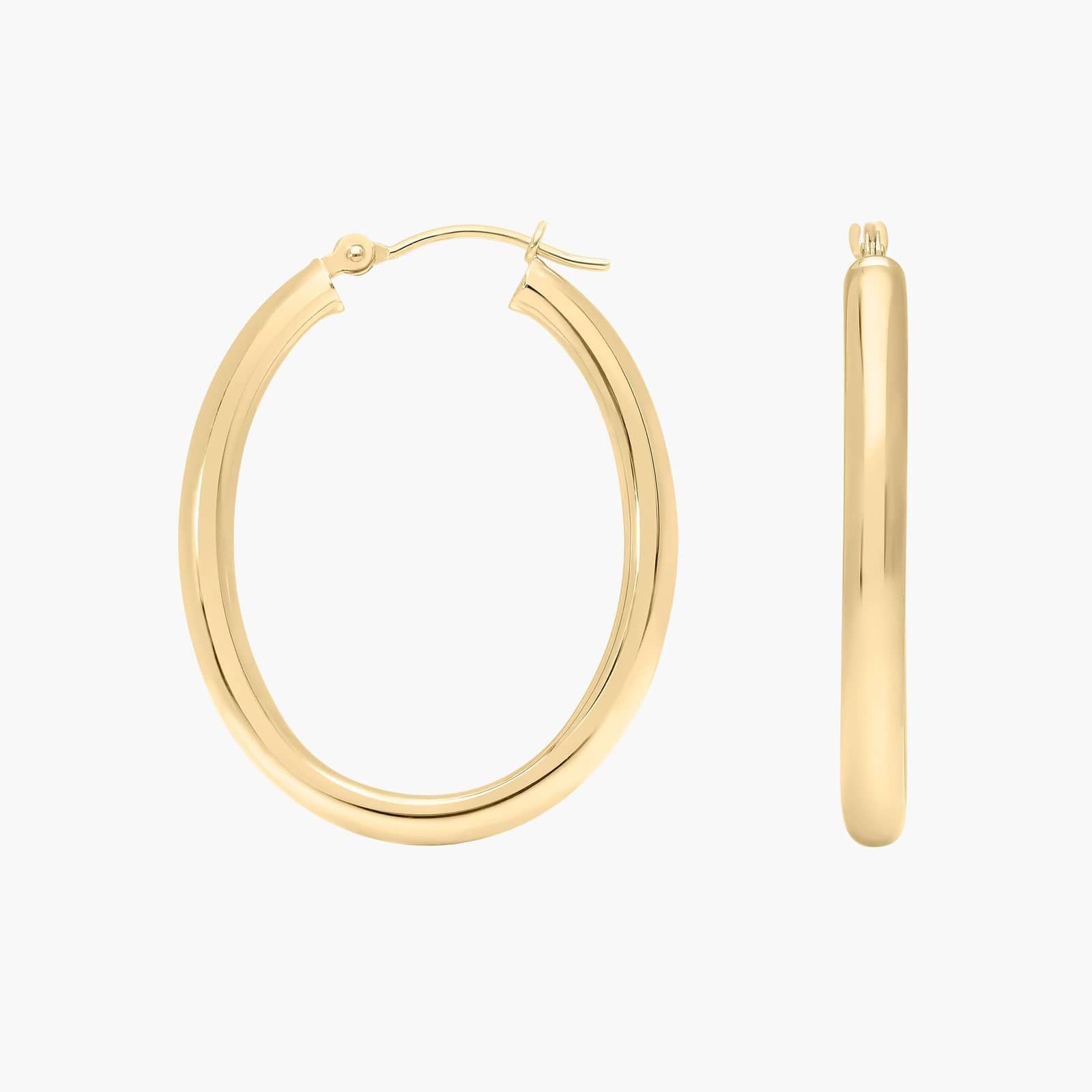 Oval Hoop Earrings (3x30mm) in 14K Yellow Gold