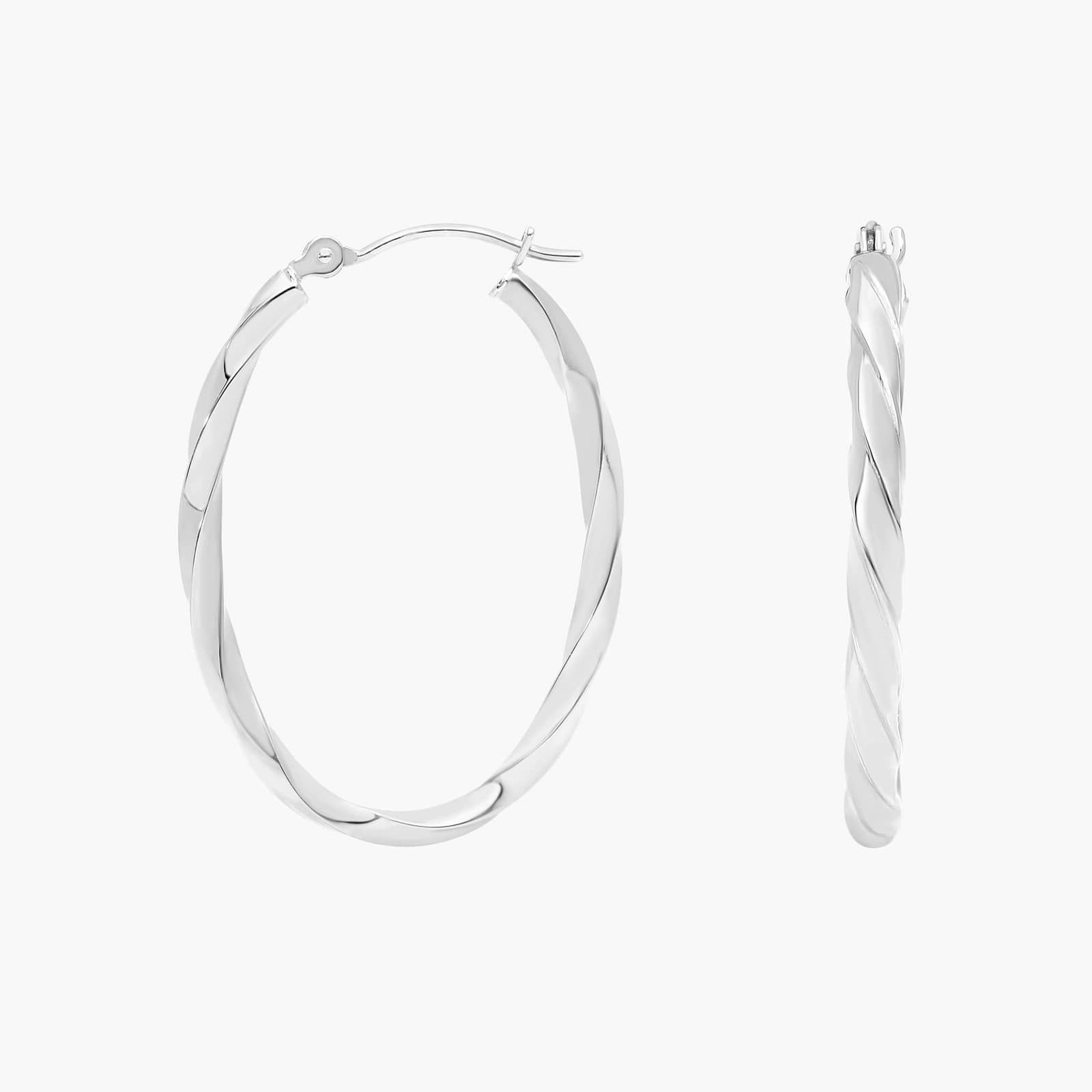 Twist Hoop Earrings (2x25mm) in 14K White Gold