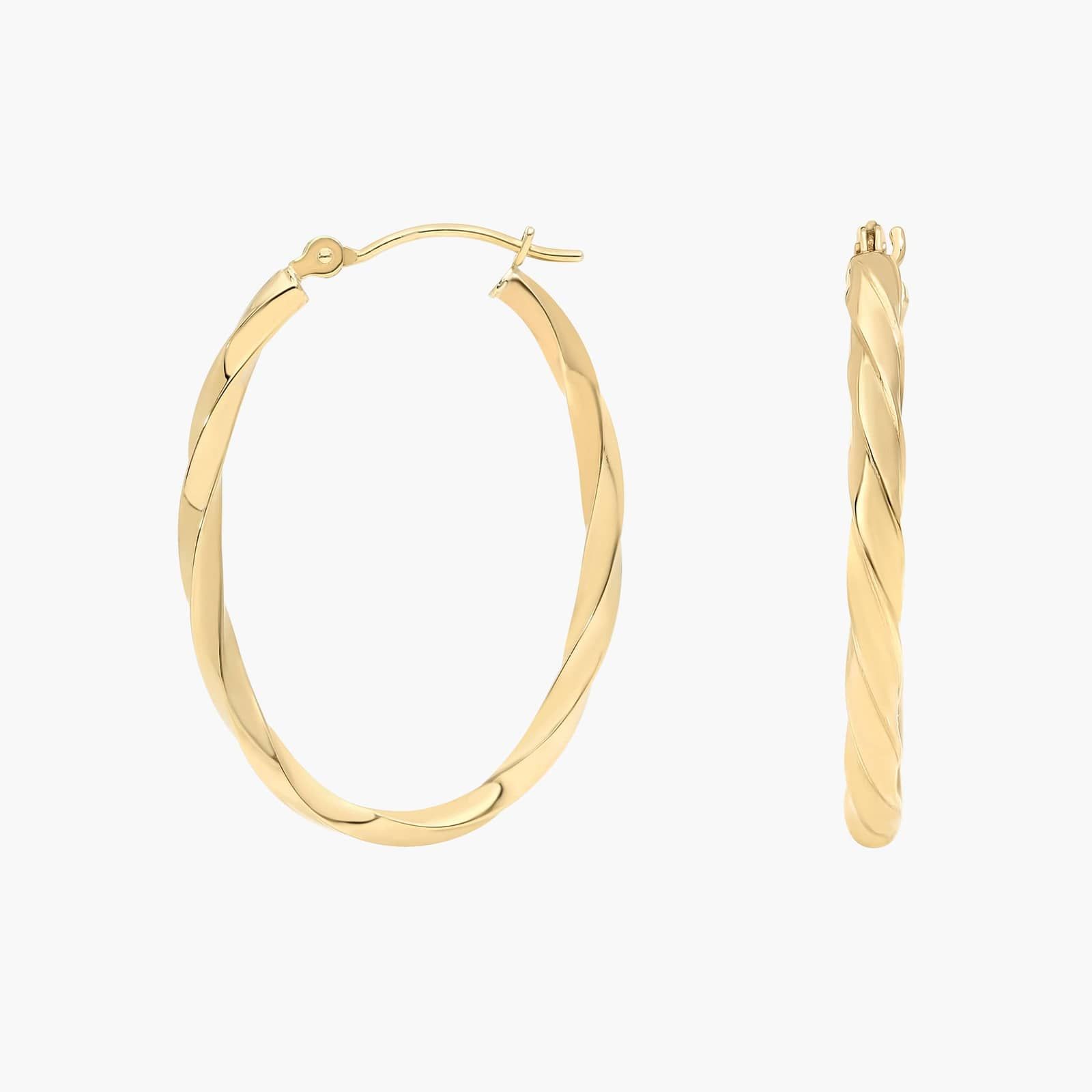 Twist Hoop Earrings (2x25mm) in 14K Yellow Gold