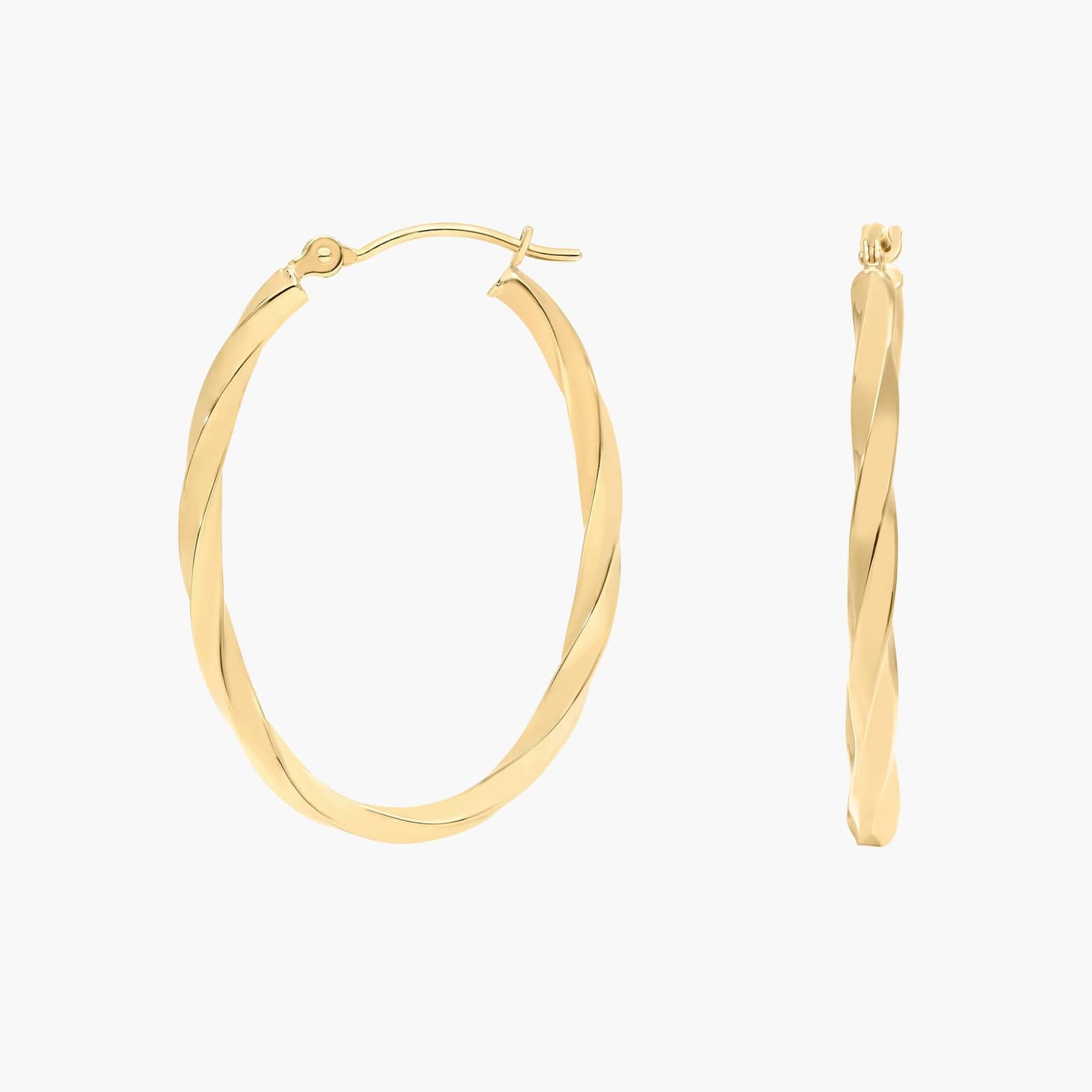 Twist Oval Hoop Earrings (2x30mm) in 14K Yellow Gold