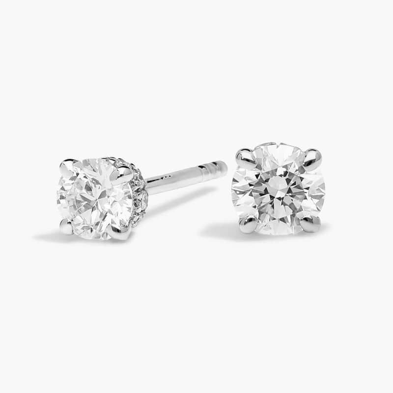Hidden Halo Stud Earrings with 0.5 CTW Round Cut Diamonds in 14K White Gold