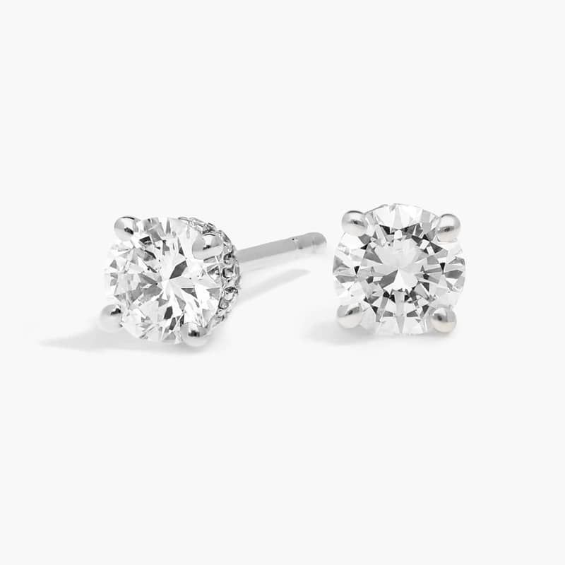 Hidden Halo Stud Earrings with 0.75 CTW Round Cut Diamonds in 14K White Gold